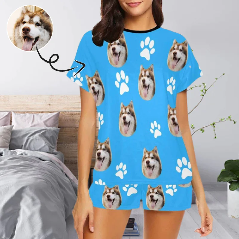 Custom Face Pajamas My Dog Sleepwear For Her Personalized Women's Short Pajama Set Polyester pajama sets