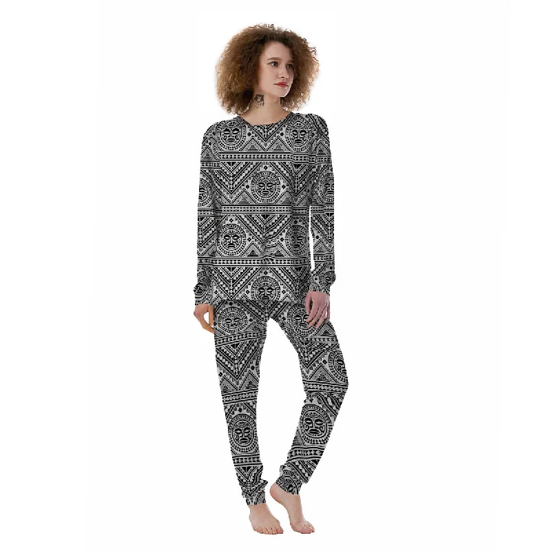 Tribal Tattoo Maori Polynesian Print Women's Pajamas Travel pajama sets