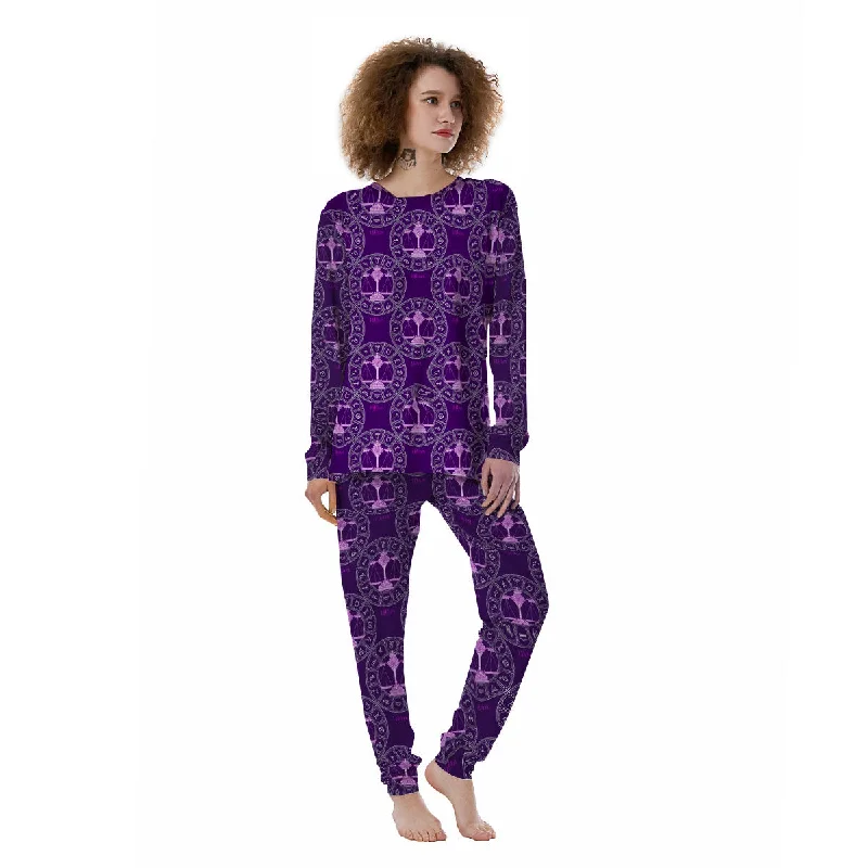 Zodiac Libra Purple Print Pattern Women's Pajamas Best-selling pajama sets 2024