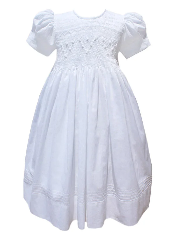 Baby Girls White Hand Smocked Christening Baptism Dress Romantic Bridal Set