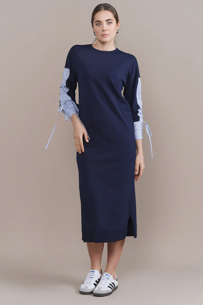 Navy Dress with Pinstripe Detail Cozy Cotton Gown