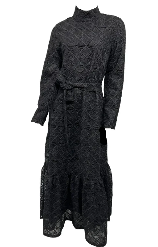 Black Lace Waisted Dress Soft Robe Set