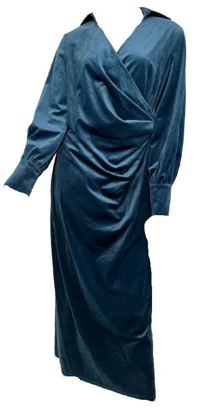 Blue Velvet Drape Dress Cozy Lace Robe