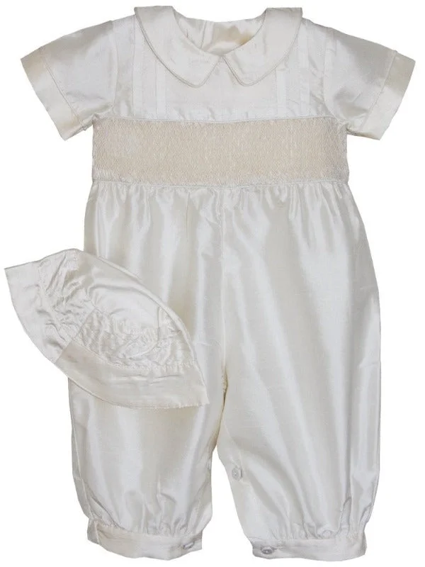 Smocked Baby Boys Silk Christening Baptism Longall Outfit 12m Floral Satin Robe