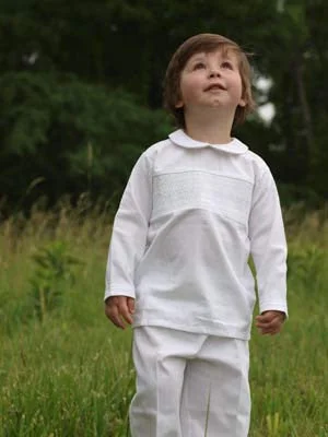 Boys Christening White Alan Pant Suit Elegant Silk Gown