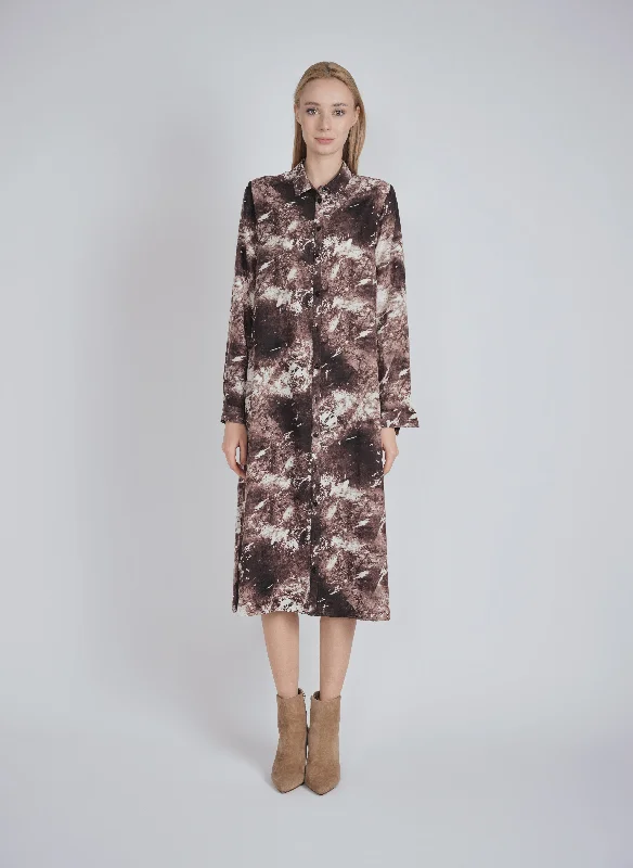 Brown Design Shirt Dress Cozy Evening Gown