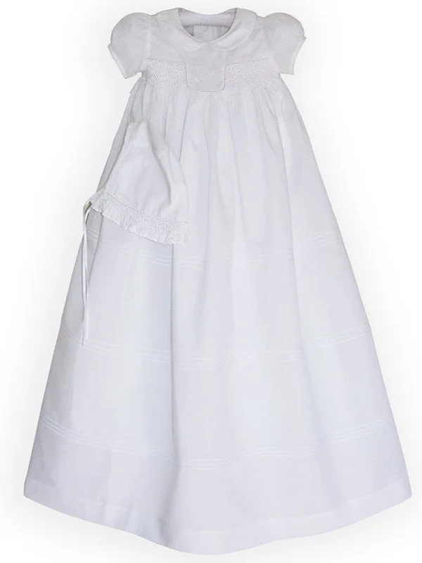 Dove Christening Gown and Smocked Bonnet for Baby Girls Glamorous Robe Set