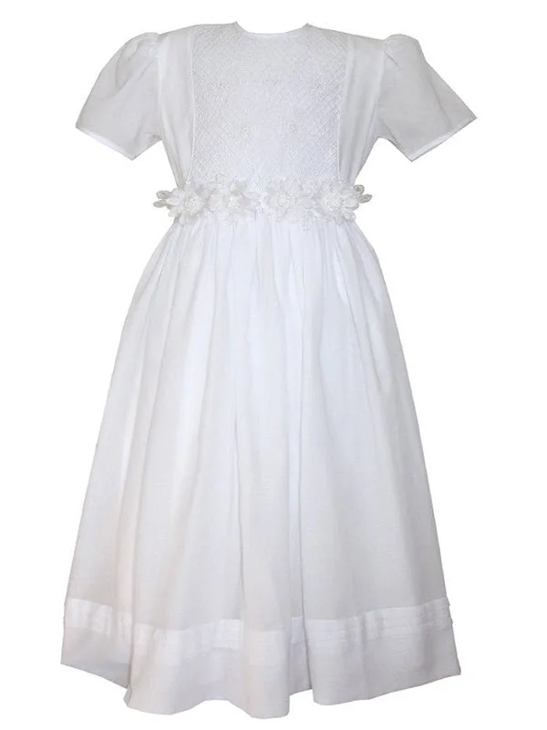 First Holy Communion Girls White Dress with Smocking Velvet Bridal Robe