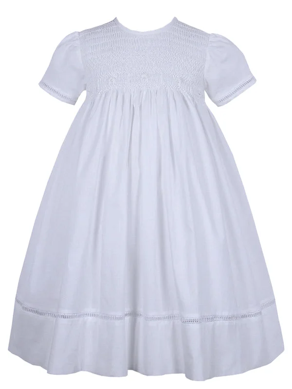 Hand Smocked All White Communion Christening Girls Dress Spa Robe Set