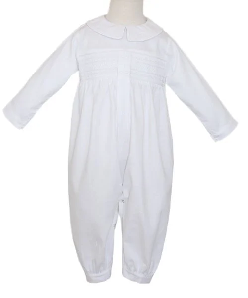 James Baby Boys Christening Overalls with Hand Smocking Luxurious Bridal Gown