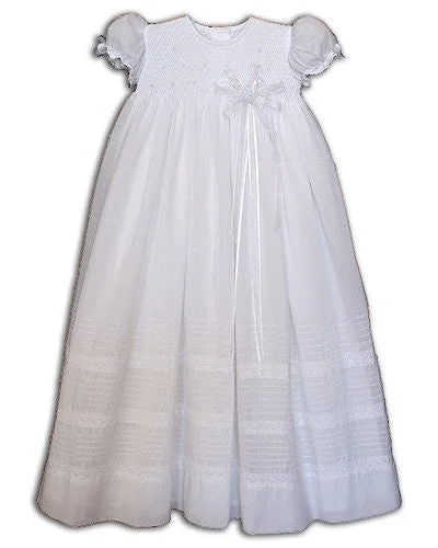 Baby Girls Christening Gown with Lace, Ribbons and Smocking Luxe Velvet Gown