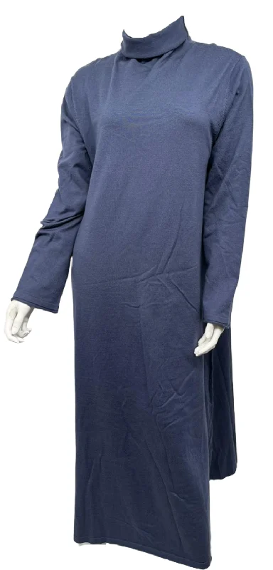 Light Blue Maxi Turtle Neck Dress Silk Robe Set