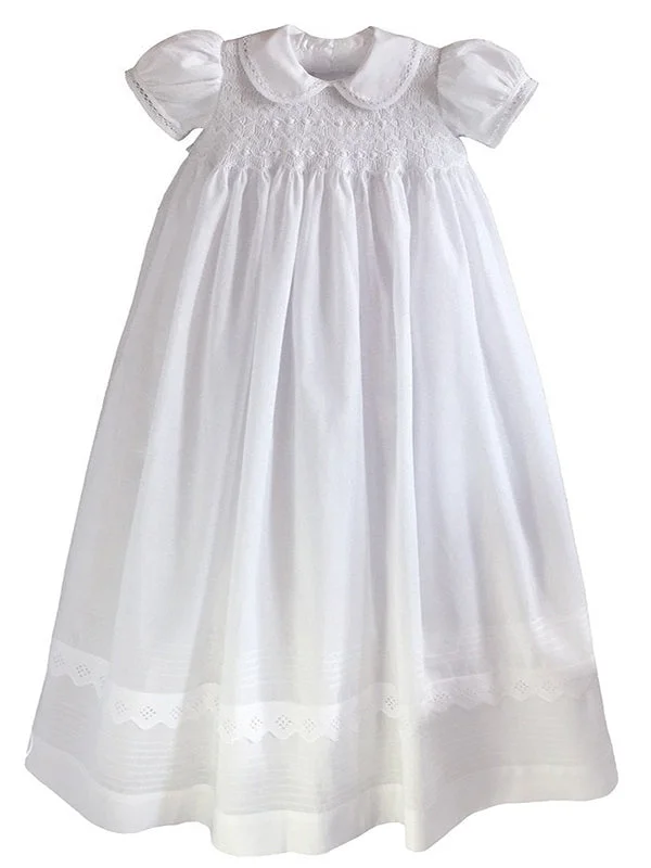 Infant Girls Christening Baptism Gown and Smocked Bonnet 9m Elegant Bridal Set