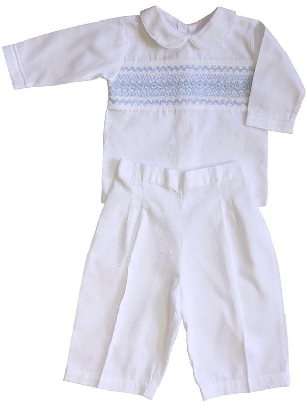 Baby Boy Elegant Hand Smocked White Baptism Outfit Luxe Gown Set