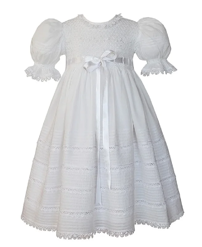 Girls Victorian Christening Lace Gown Smocked 2T/3T Boho Style Robe