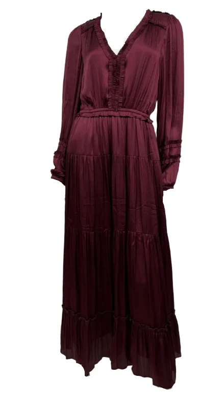 Wine Pleated Dress Winter Satin Gown