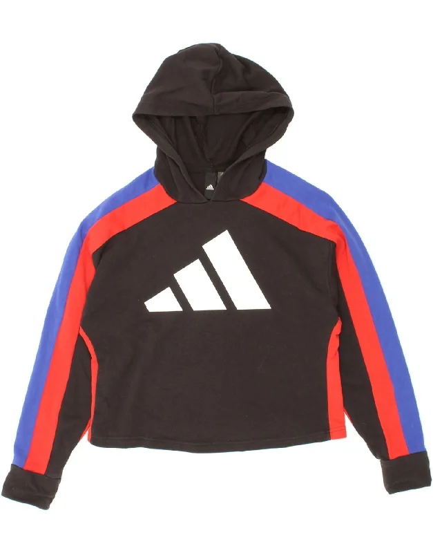 ADIDAS Womens Graphic Crop Hoodie Jumper  UK 12/14 Medium Black Soft-touch sweaters