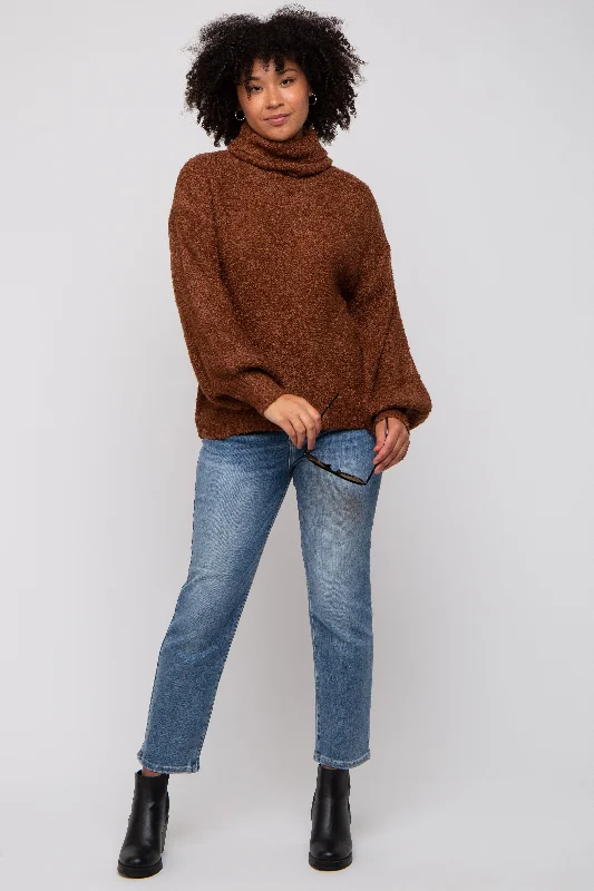 Brown Knit Turtle Neck Sweater Formal sweaters