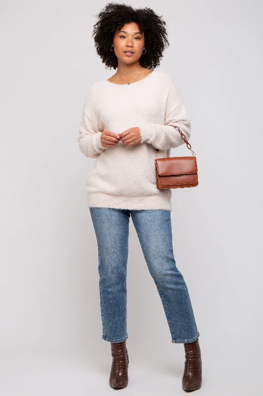 Ivory Fuzzy Knit Boat Neck Sweater Best sweaters for fall