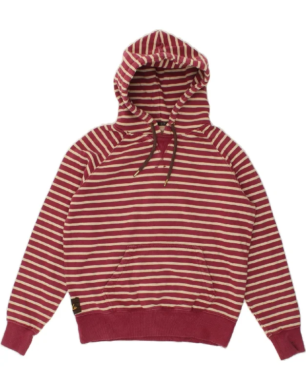 JOULES Womens Hoodie Jumper UK 12 Medium Red Striped Cotton Discounted sweaters