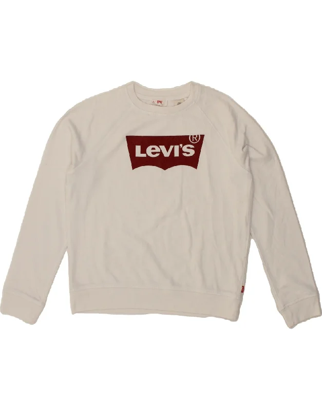 LEVI'S Womens Crop Graphic Sweatshirt Jumper UK 10 Small White Moisture-wicking sweaters