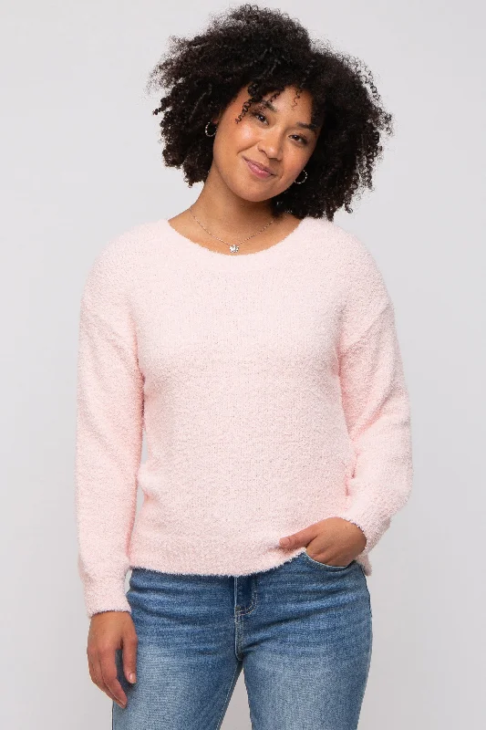 Light Pink Fuzzy Soft Knit Sweater Fashionable sweaters