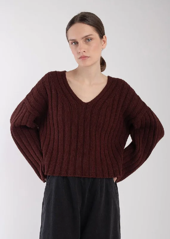 Micaela Greg - Cropped Ribbed Pullover in Plum Men's wool sweaters discount