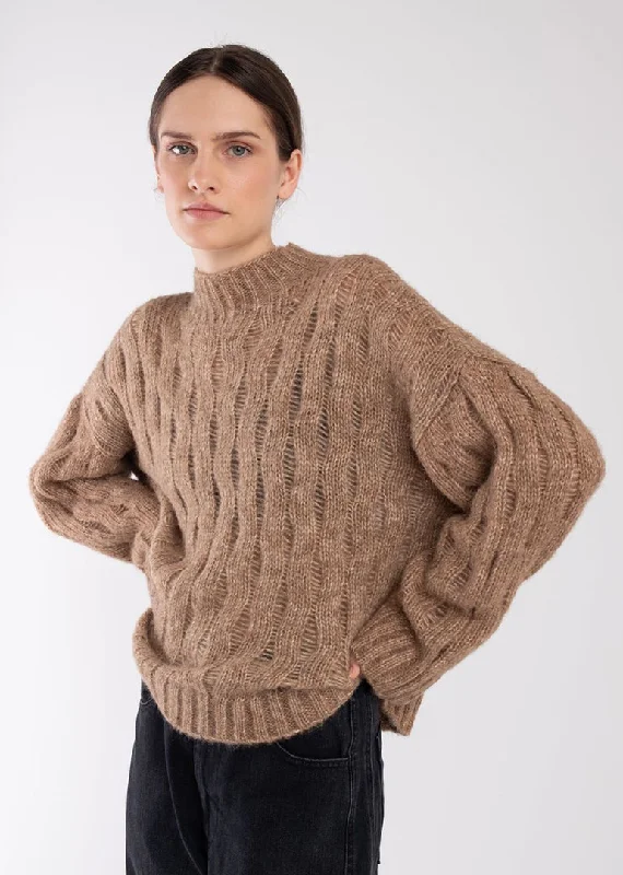 Micaela Greg - Wave Cable Pullover in Caramel Best sweaters for layering