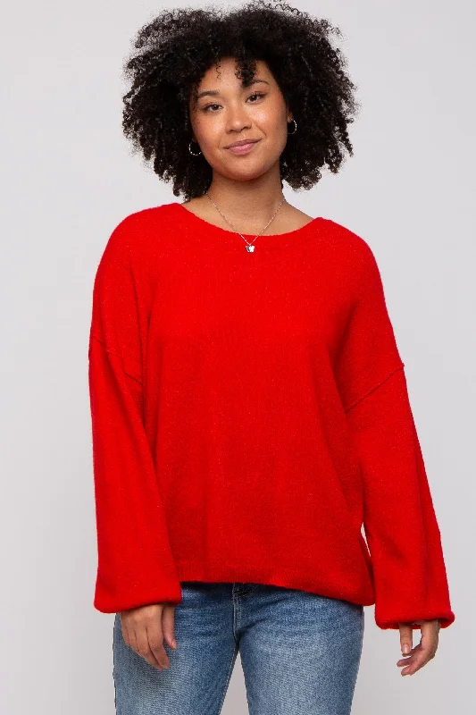 Red Basic Drop Shoulder Sweater Columbia sweaters