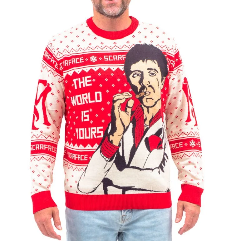 Scarface the World is Yours Tony Montana Ugly Christmas Sweater Best sweaters for travel