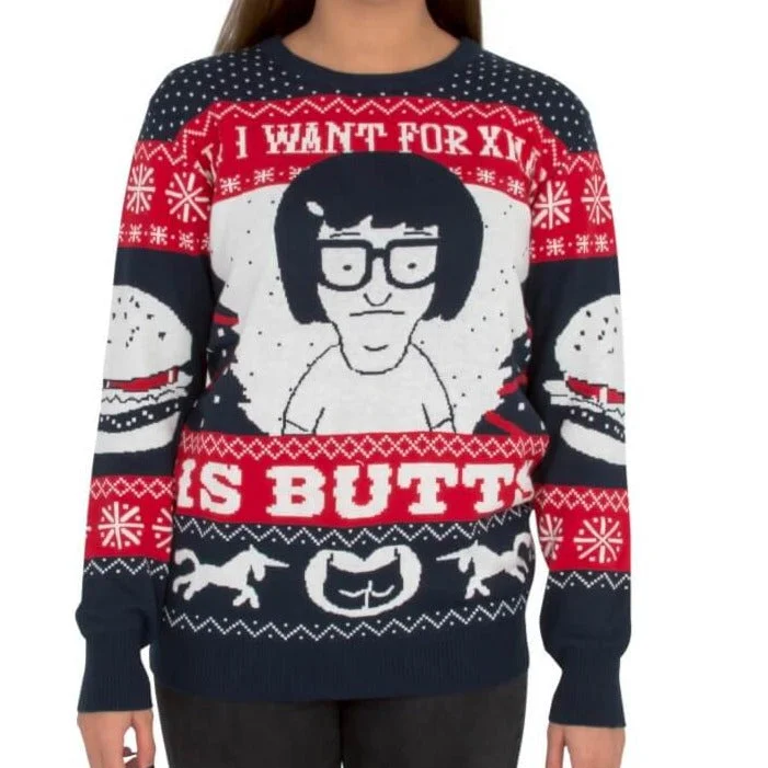 Women's All I Want for Xmas is Butts - Tina from Bob's Burgers Ugly Christmas Sweater Travel sweaters