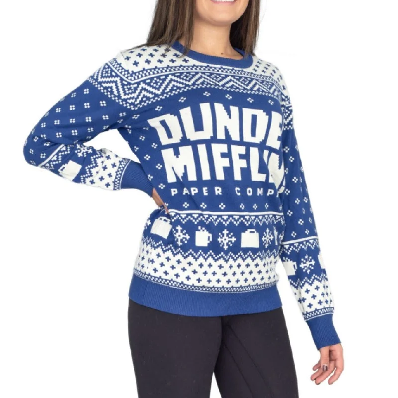 Women's The Office Dunder Mifflin Blue Ugly Christmas Sweater Cheap sweaters