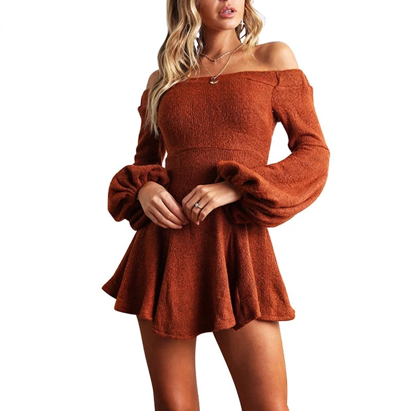 Off Shoulder Long Sleeve Slash Neck Sexy Mini Dress Cocktail mini dresses