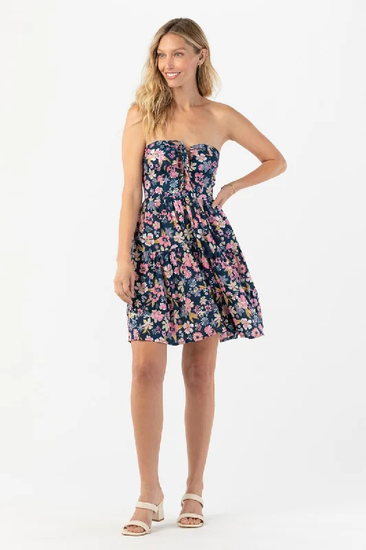 Perth Mini Dress - Wildflowers Navy Off-shoulder mini dresses