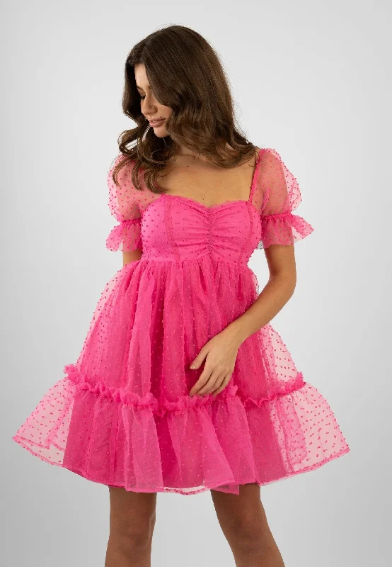 Senraha Tulle Fuchsia Mini Dress In Mesh - Fun & Flirty Sleeveless mini dresses