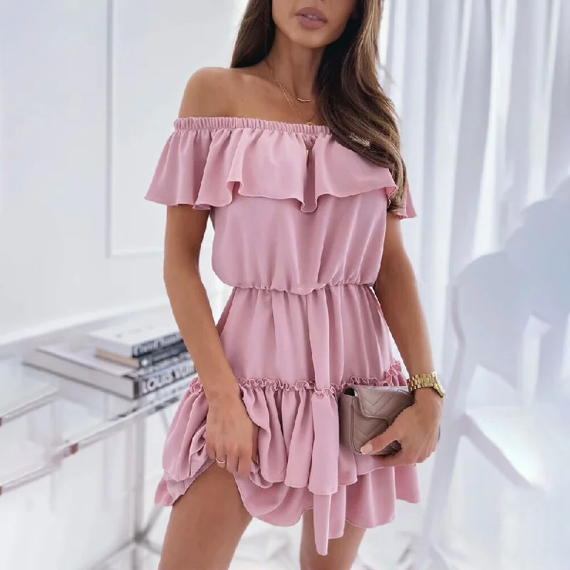 Sexy Mini Short Sleeve Cake Dress Halter mini dresses