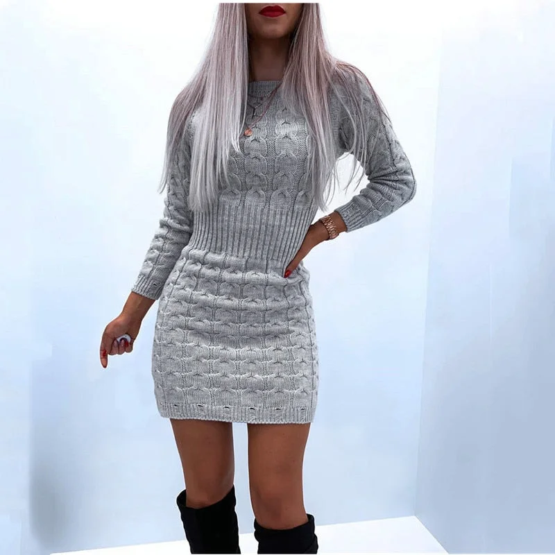 Solid Twist Temperament Waist Sweater Dress Best mini dresses for curvy figures