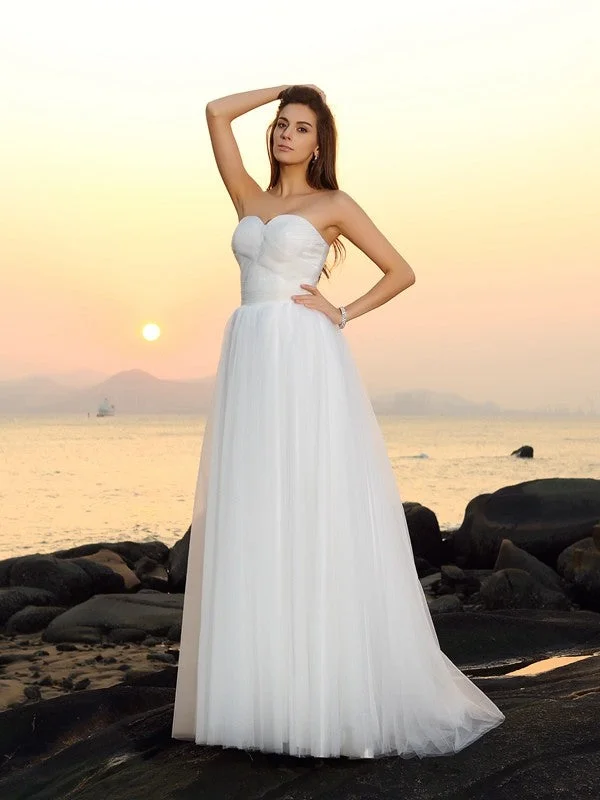 A-Line/Princess Sweetheart Sleeveless Long Net Beach Wedding Dresses TPP0006582 Elegant Satin Dress