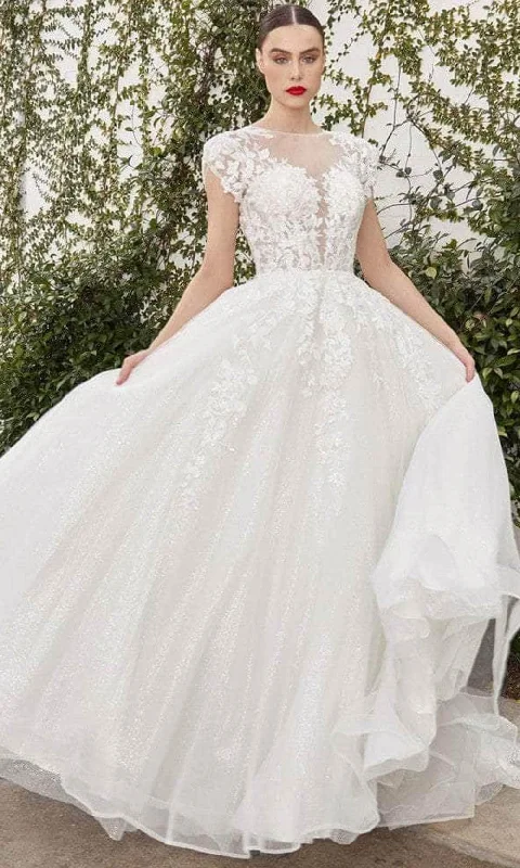 Andrea and Leo A1082W - Lace Applique Cap Sleeve A-Line Dress Classic Bridal Gown