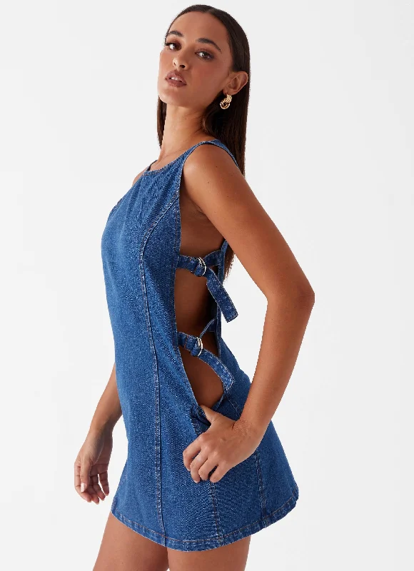 Cherish You Denim Mini Dress - Blue Denim Vintage Style Dress