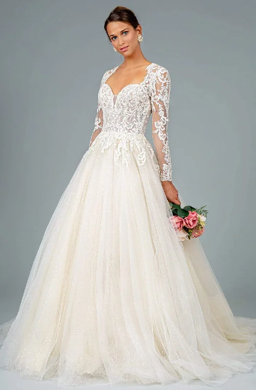 GLS by Gloria - GL1804 Embroidered Plunging V-neck A-line Gown Elegant Bridal Gown