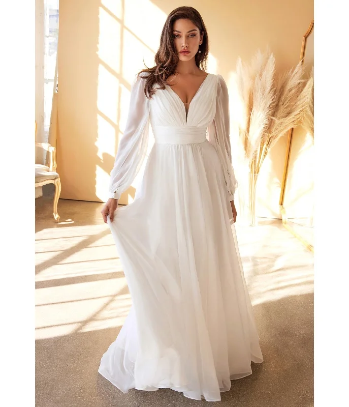 Cinderella Divine  White Chiffon Sleeve Goddess Bridal Gown Boho Wedding Gown