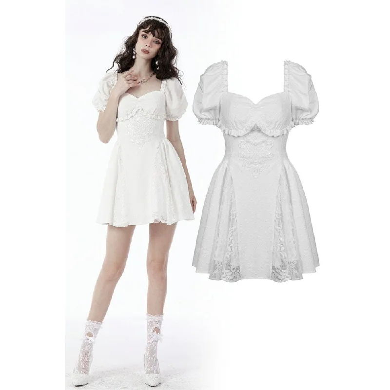 Women's Lolita Square Collar Puff Sleeved Princess Dress Wedding Dress Floral Wedding Gown