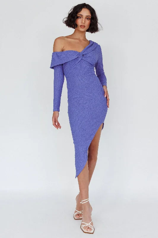 Annalora One-Shoulder Long Sleeve Midi Dress Blue Forever 21 midi dresses