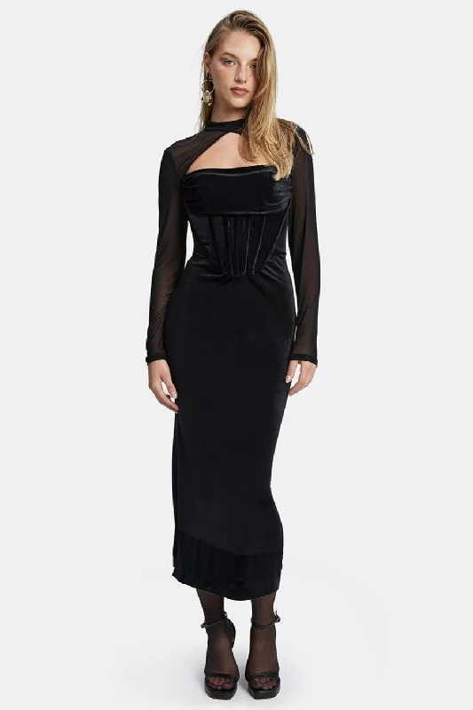 Castila Corset Dress - Black Chiffon midi dresses