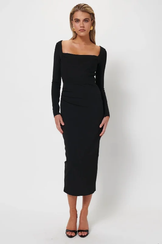 Mari Dress - Black Stretchy midi dresses