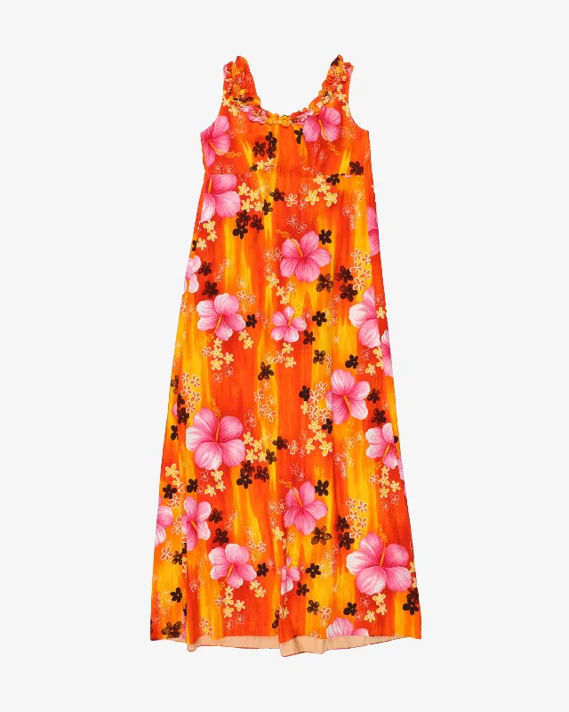 1970s Hawaiian orange floral maxi dress - XS / S Wrap maxi dresses