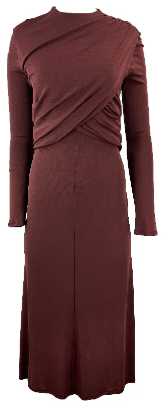 Mantū Long Sleeve Dress with Draping Detail in Brown Best maxi dresses for date night