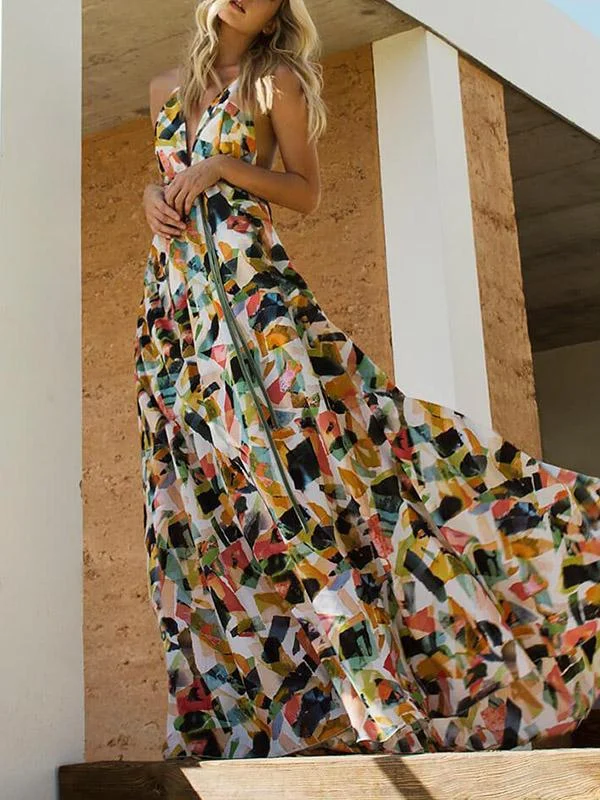 Sexy Summer Beach Spaghetti Sexy Backless Floral Maxi Dress Chic maxi dresses