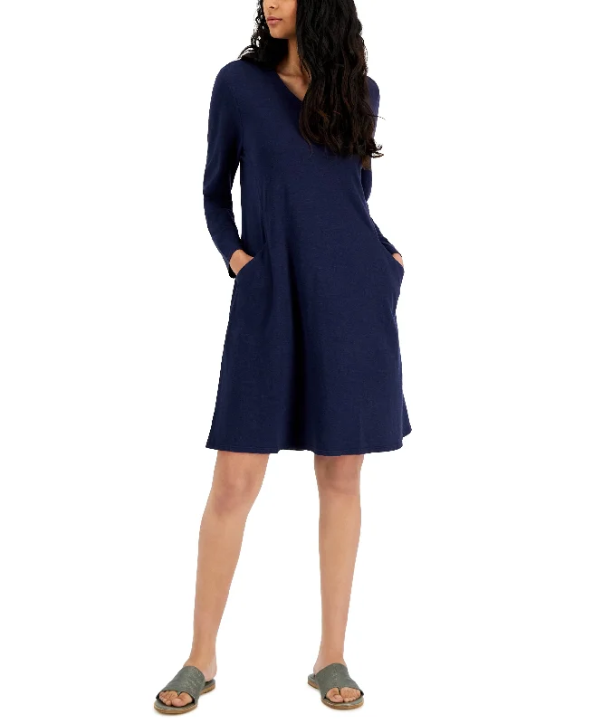 Women's V-Neck Long-Sleeve Knit Dress Casual maxi dresses